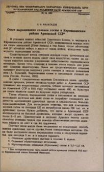 Опыт выращивания сеянцев сосны в Кироваканском районе Армянской ССР