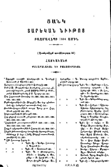 Ցանկ տարեկան նիւթոց Բազմավէպի 1894 ամին