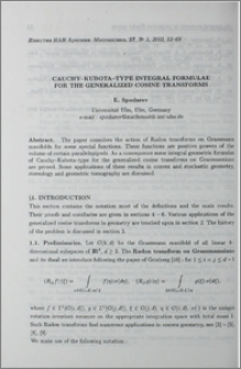 Cauchy-Kubota-Type integral formulae for the generalized cosine transforms