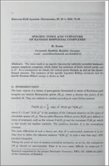 Specific index and curvature of random simplicial complexes