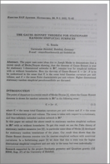 The Gauss-Bonnet theorem for stationary random simplicial surfaces