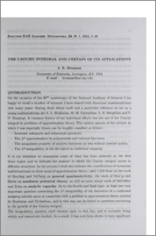 The cauchy integral and certain of its applications
