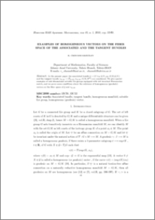 Examples of homogeneous vectors on the Fiber space of the associated and the tangent bundles