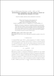 Homogeneous geodesics and the critical points of the restricted Finsler function