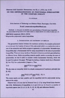 On the generalizations of polynomial inequalities in the complex domain