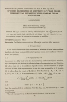 Specific properties of solutions of first order differential equations with several delay arguments