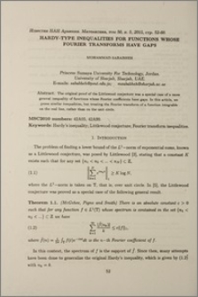Hardy-type inequalities for functions whose Fourier transforms have gaps