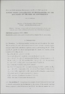 Power series: localization of singularities on the boundary of the disk of convergence