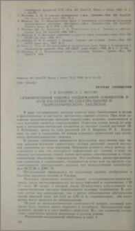 Сравнительная оценка содержаний элементов в золе растений по спектральному и гидрохимическому анализам