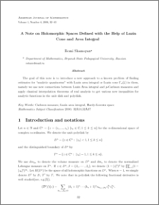 A Note on Holomorphic Spaces Defined with the Help of Luzin Cone and Area Integral