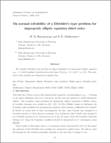 On normal solvability of a Dirichlet's type problem for improperly elliptic equation third order