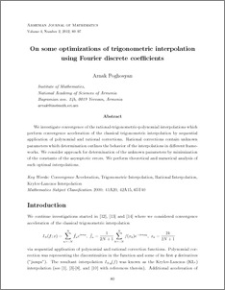 On some optimizations of trigonometric interpolation using Fourier discrete coefficients