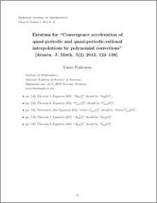 Erratum for "Convergence acceleration of quasi-periodic and quasi-periodic-rational interpolations by polynomial corrections" [Armen. J. Math. 5(2) 2013, 123--138]