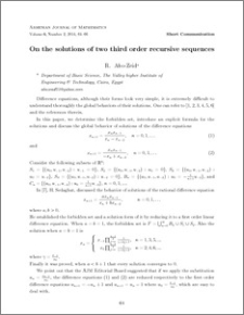 On the solutions of two third order recursive sequences