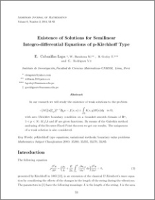 Existence of Solutions for Semilinear Integro-differential Equations of p-Kirchhoff Type