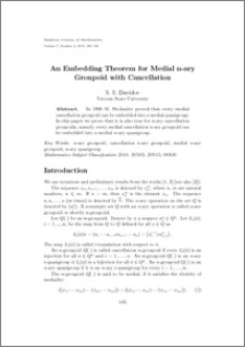 An Embedding Theorem for Medial $\bf n$-ary Groupoid with Cancellation