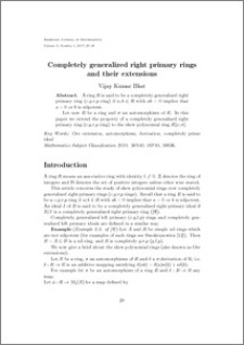 Completely generalized right primary rings and their extensions