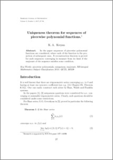 Uniqueness theorem for sequences of piecewise polynomial functions