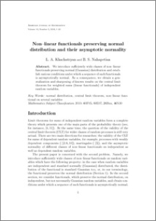 Non-linear Functionals Preserving Normal Distribution and Their Asymptotic Normality