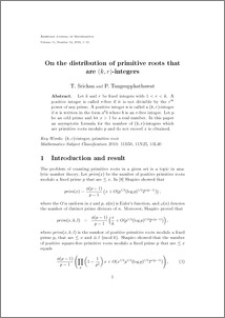 On the distribution of primitive roots that are $(k,r) $-integers