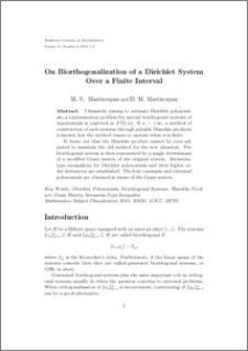On Biorthogonalization of a Dirichlet System Over a Finite Interval