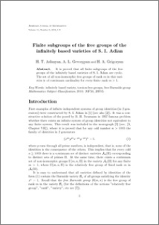 Finite subgroups of the free groups of the infinitely based varieties of S.I. Adian