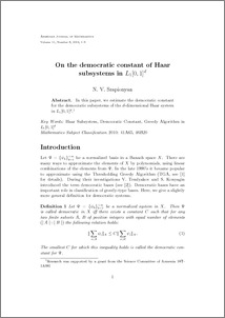 On the democratic constant of Haar subsystems in $L_1[0,1]^d$