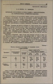 Влияние инсулина в сочетании с питуитрином на коронарное кровообращение