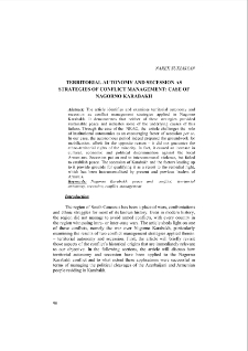 Territorial Autonomy and Secession as Strategies of Conflict Management: Case of Nagorno Karabakh
