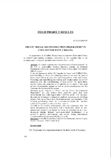 The Un “Social Reconstruction Programme” in UNPA Sector West, Croatia