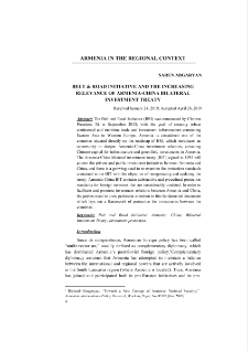 Belt & Road Initiative and the Increasing Relevance of Armenia-China Bilateral Investment Treaty