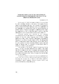Workshop Dedicated to the Contemporary Eurasia Journal Published by the Institute of Oriental Studies of NAS RA