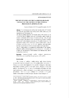 The New Dynamics of the Nagorno-Karabakh Conflict in the Context of the Internal Processes In Armenia in 2018