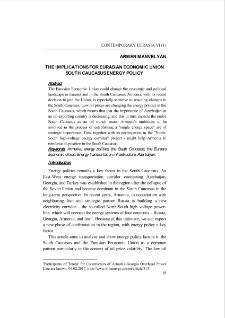 The Implications for Eurasian Economic Union South Caucasus Energy Policy