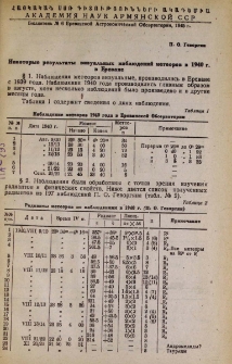 Некоторые результаты визуальных наблюдений метеоров в 1940г. в Ереване