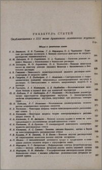 Указатель статей. Опубликованных в XIX томе Армянского химического журнала
