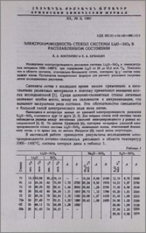 Электропроводность стекол системы Li2O-SiO2 в расплавленном состоянии