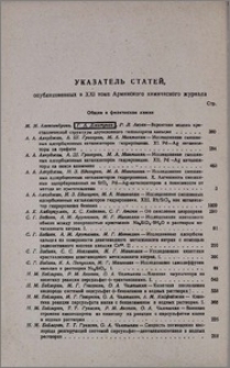 Указатель статей, опубликованных в XXI томе Армянского химического журнала