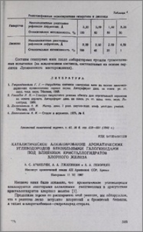 Каталитическое алкилирование ароматических углеводородов бензильными галогенидами под влиянием кристаллогидратов хлорного железа
