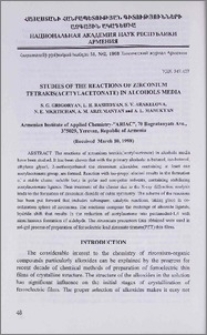 Studies of the reactions of zirconium tetrakis (acetylacetonate) in alcohols media