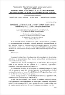 Synthesis and biological activity of new derivatives of pyrano [3-4-c][1,2,4] triazolo[4,3-a]pyridines