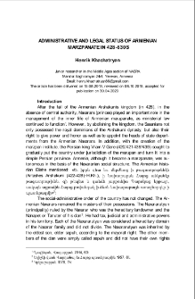 Administrative and Legal Status of Armenian Marzpanate in 428-630s