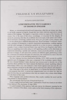 Lexicosemantic Peculiarities of Idioms in English