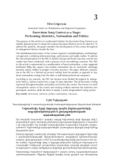Eurovision Song Contest as a Stage: Performing Identities, Nationalism and Politics