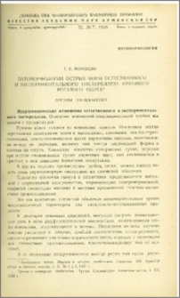 Патоморфология острых форм естественного и эксперимертального пастереллеза крупного рогатого скота
