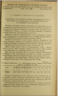 О влиянии ультрафиолетовой радиации на рост растений и содержание пигментов пластид в условиях горы Арагац