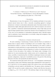 MANUFACTURE AND INVESTIGATIONS OF ANODIZED TITANIUM OXIDE PHOTOANODES