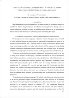 GENERATION-RECOMBINATION PHENOMENA IN THIN METAL OXIDES FILMS UNDER THE INFLUENCE OF GAMMA RADIATION