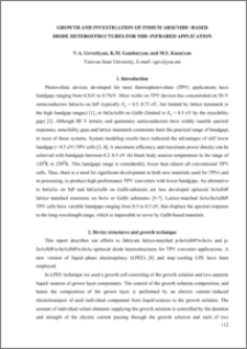 GROWTH AND INVESTIGATION OF INDIUM ARSENIDE−BASED DIODE HETEROSTRUCTURES FOR MID−INFRARED APPLICATION