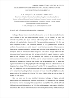 HIGHLY EFFICIENT DYE-SENSITIZED SOLAR CELLS BASED ON THE DISCHARGED TiO2 NANOPARTICLES